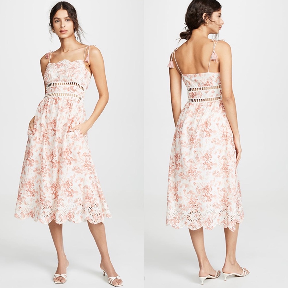 SAYLOR Pink and White Floral Lace Midi Dress
